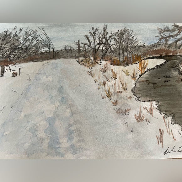 Snowy Path | Watercolor and Ink - Picture 2 of 3